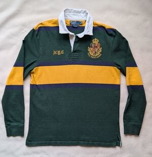 Vintage Polo Ralph Lauren Men's Rugby Shirt Yellow Yellow Green Crest NYC Size L